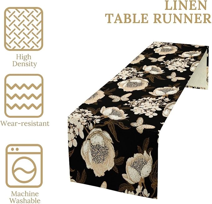 Watercolor Peony Table Runner, Modern Kitchen Dining Room Bohemian Floral Tabletop Decoration for Kitchen Cafe 13x90 Inch