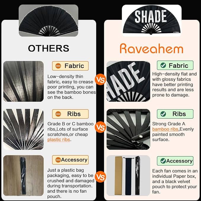 UV Glow Rave Fan, Bamboo Folding Clack Hand Fans Foldable for Men Women, Boots on the Ground Poping Fan for EDM Festival Line Dance Decoration, (Alchemical Signs, Large 13")