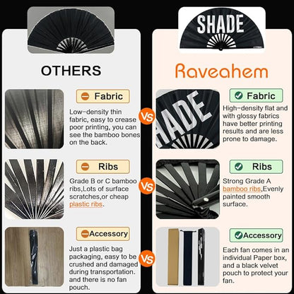 UV Glow Rave Fan, Bamboo Folding Clack Hand Fans Foldable for Men Women, Boots on the Ground Poping Fan for EDM Festival Line Dance Decoration, (Kaleidoscope Girls, Large 13")
