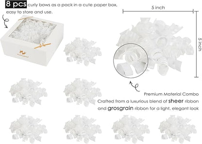 HUIHUANG White Bows for Gift Wrapping Christmas Gift Bows 5 inch x 8 Counts Self-Adhesive Curly Ribbon Bow for Presents, Paper Bag, Party Favors, Wrapping Accessories, Wedding Decor