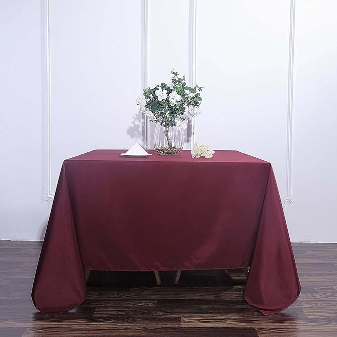 Efavormart 90" Square Polyester Table Overlay for Wedding Kitchen Dining Events - Burgundy