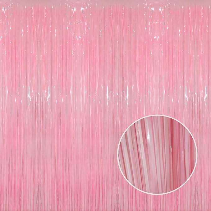GOER 3.2 ft x 8.2 ft Metallic Tinsel Foil Fringe Curtains Party Photo Backdrop Party Streamers for Birthday,Graduation,New Year Eve Decorations Wedding Decor(3 Packs,Candy Pink)