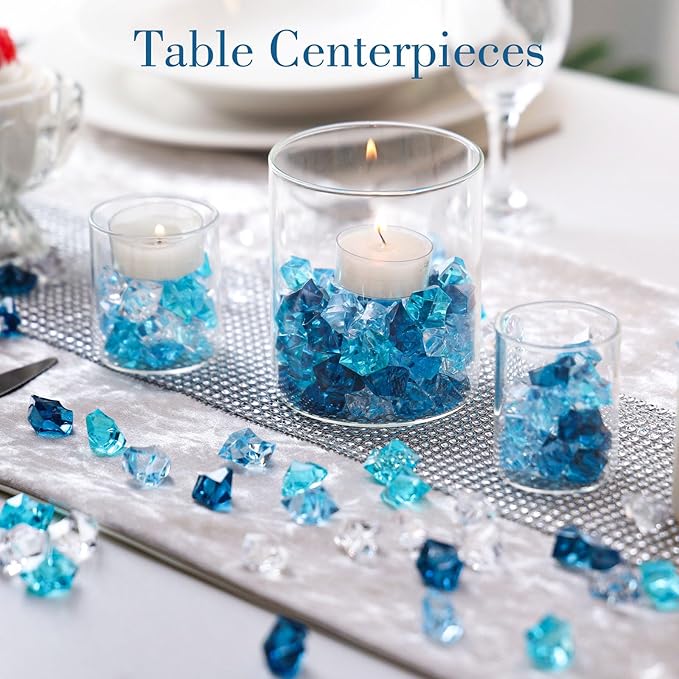 DomeStar 150PCS Fake Ice, Acrylic Blue Gems, Vase Fillers Fish Tank Rocks Aquarium Tank Decor Table Scatter Decoration