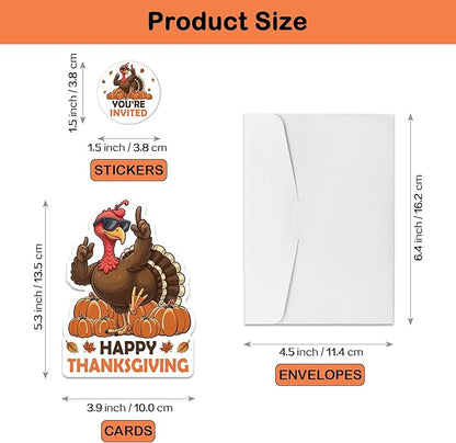 REWIDPARTY 15 Sets Thanksgiving Party Invitations with Envelopes Stickers, Pumpkin Turkey Shaped Fill-in Invitation Cards, Thanksgiving Dinner Invites, Funny Fall Party Supplies for Family Friend