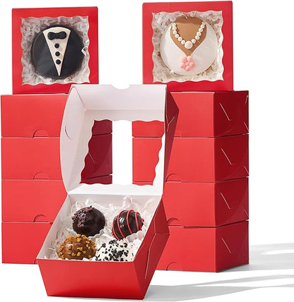 100-Pack 4x4x2 Classic Red Bakery Boxes - Treat/Cookie/Truffle Boxes for Mini Cakes, Pies & Cinnamon Rolls - Wedding Party Favor Packaging