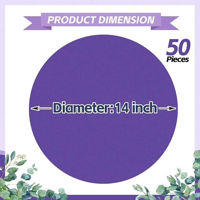 50 Pieces Purple Paper Place Mats Round Disposable Table Mats Purple Paper Doilies Decorative Placemats for Wedding Banquet Party Home Dining Tableware Decor