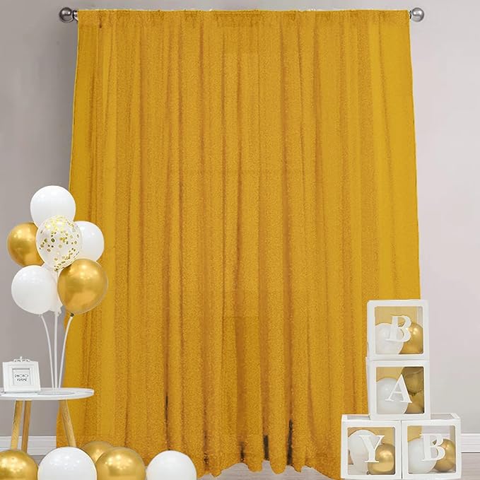 10ft x10ft Gold Metallic Spandex Backdrop, 1 Panel Glitter Sheer Photography Background, Stretchy Spandex Fabric for Wedding, Party, Baby Shower, Photo Booth Decor