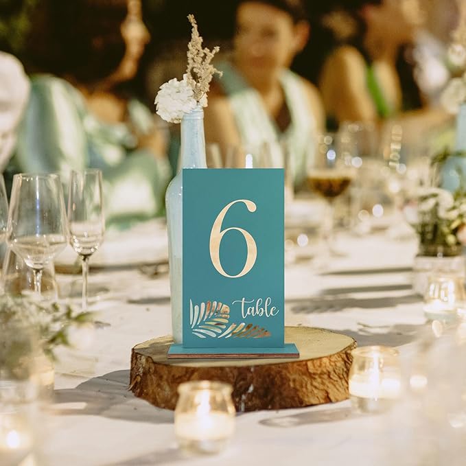 Wooden Table Numbers 1-25,3.2x5.8 Inch Double Sided Rustic Blue Wedding Table Number Signs with Wooden Base,Wedding Centerpieces for Banquet Restaurant Party Decor (Blue, 1-25)