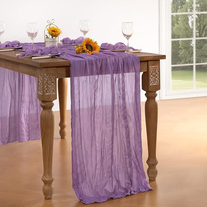 Lavender Purple Cheesecloth Table Runner 6 Pack Fall Table Runners Boho Gauze 120 Inches Cheese Cloth Fall Table Decorations for Thanksgiving Wedding Bridal Baby Shower Birthday Garden Party