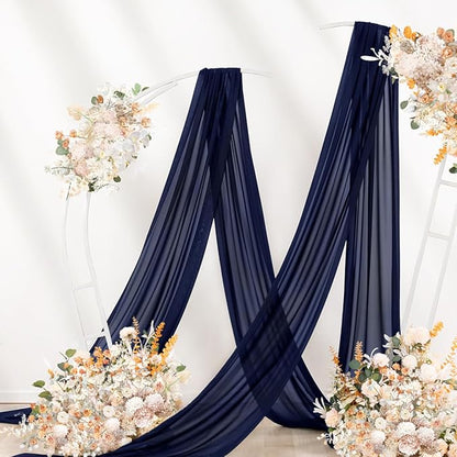 Navy Blue Wedding Arch Draping Fabric 2 Panels 29" x 20 FT Navy Wedding Drapes for Backdrop Sheer Curtain Drapes for Romantic Bridal Baby Shower Ceremony Birthday Party Fall Outdoor Events