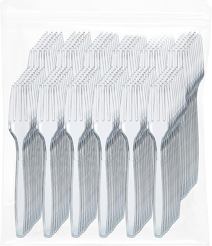 Prestee 500 Clear Plastic Forks - Heavyweight Disposable Forks, Sturdy Flatware, Elegant Fork for Parties, Bulk Disposable Silverware Set, Clear Plastic Utensils - Flatware