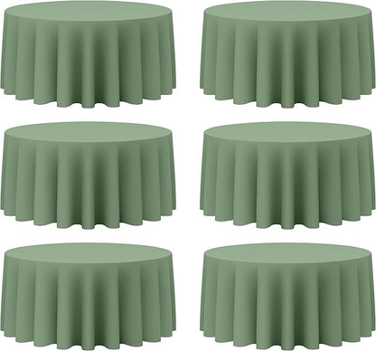 BRILLMAX 6 Pack Sage Green Round Tablecloths 132 Inch - Circle Bulk Linen Polyester Fabric Washable Table Cloth Cover for Wedding Reception Banquet Birthday Party Buffet Restaurant