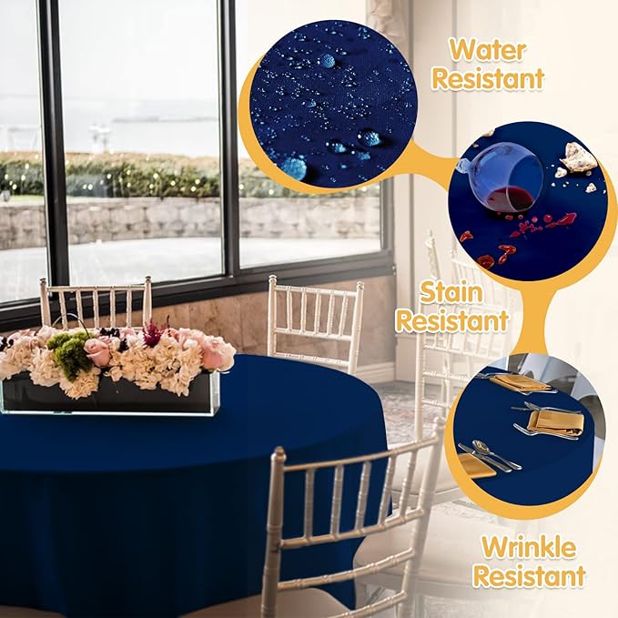 BRILLMAX 8 Pack Navy Blue Round Tablecloths 90 Inch - Circle Bulk Linen Polyester Fabric Washable Table Cloth Cover for Wedding Reception Banquet Birthday Party Buffet Restaurant