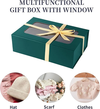 Green Large Gift Boxes with Window, 13.5"x9"x4.3" Bridesmaid Boxe for Gift Giving,Birthday Gift Box with Magnetic,Closure Lid Gift Boxes for Presents,Cute Boxe,Luxury for Gift Packaging,Gift Box for Wrapping Gifts