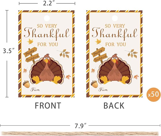 50pcs Thanksgiving Thank You Gift Tags, Turkey Theme Gift Tags for Friendsgiving Party Favor and Gift Wrapping Decoration(Turkey)
