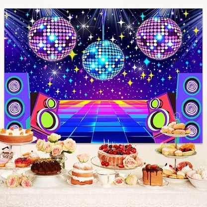 Dance Party Backdrop Retro 80s 90s Theme Stage Dance Ball Music Birthday Party Decoration DJ Photography Background 6 x 4 ft for Baby Shower Picture Photo Shoot Polyester Fabric,Multi2