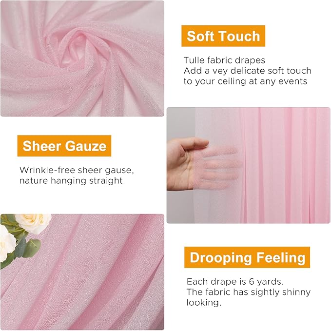 Wedding Arch Draping Fabric 6 Panels 28.7" x 20FT Blush Pink Sheer Chiffon Backdrop Drapes for Wedding Ceremony Birthday Party Bridal Shower Outdoor Decoration