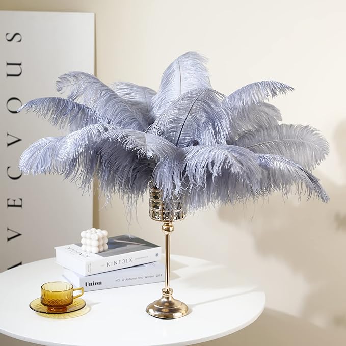 Larryhot Natural Ostrich Feathers for Vase - 16-18 inch 10pcs for Wedding Party Centerpieces,Flower Arrangement and Home Decorations (Gray)