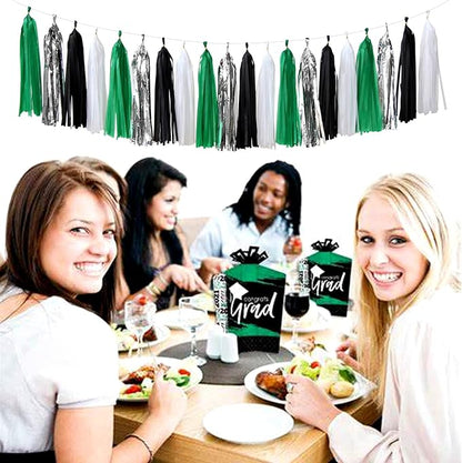Black Green Silver Football Party-Decorations - 30pcs Soccer Graduation Streamers,Tissue Pom Poms,Tassel Garland Backdrop Men Boys Birthday Spring Sunmer Bunting Jungle theme Banner Lasting Surprise