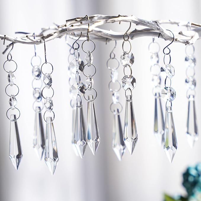 20pcs 55mm Chandelier Icicle Crystal Prism Suncatcher,Clear Chandelier Crystals Replacement,Crystals for Chandeliers with Hooks for Windows Wedding Lamp Decoration