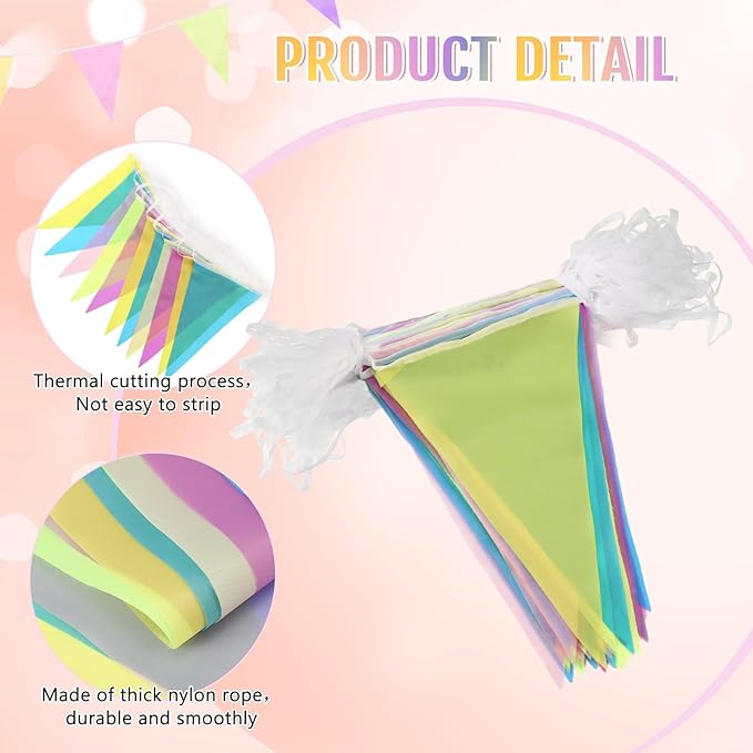 Tatuo 200 Feet Solid Pennant Banners Flags String Triangle Hanging DIY Bunting Flags Party Decorations for Grand Opening Party Banners for Kids Birthday, Shops (Pastel Color)