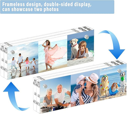 HELPLEX 3 Pack 2x6 Acrylic Picture Frames, 20mm Thicker Frameless Clear Double Sided Magnetic Frame, Free Standing Desktop Display Stand