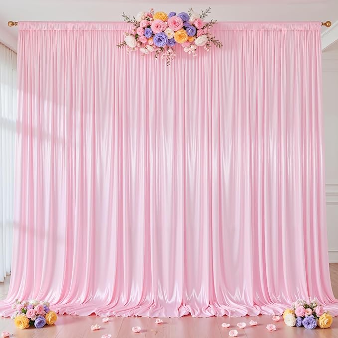 Pink Glitter Backdrop Curtain for Parties Wedding,10Ft x 10Ft Satin Shimmer Photo Backdrop,Non-Wrinkle Sparkle Drapes for Backdrop,Back Drop for Photography, Birthdays,Weddings,Prom