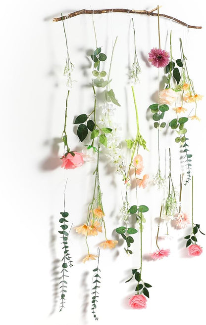 Hoteam 26 Pcs DIY Flower Garland Artificial Hanging Wildflower Backdrop Set Fake Rose Eucalyptus Daisy Poppy Wild Flower Decor for Wedding Party Birthday Home Garden (White,Champagne,Pink)