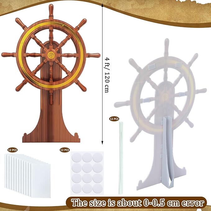4 Feet Pirate Nautical Party Decorations Halloween Ship Wheel Cardboard Cutout Stand up Large Captain Wheel Photo Props Back Drops for Halloween Pirate Nautical Party Outdoor Home Decor