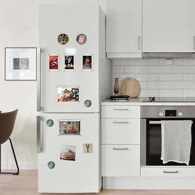 3 Pack acrylic fridge magnetic frame 5X7 Inch refrigerator photo magnet frames clear picture frames magnetic photos Display frame Double-Sided acrylic magnet frames(3pcs clear, 5x7 inch)