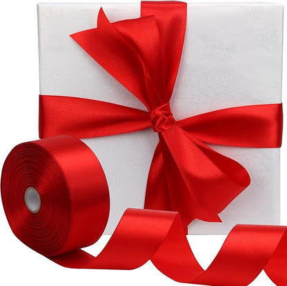 Red Solid Satin Ribbon 1-1/2 Inch 50 Yards Solid Polyester Fabric Ribbon for Gift Wrapping Wedding Christmas Baby Shower Birthday Party Decoration Handmade Immortal Flower Craft