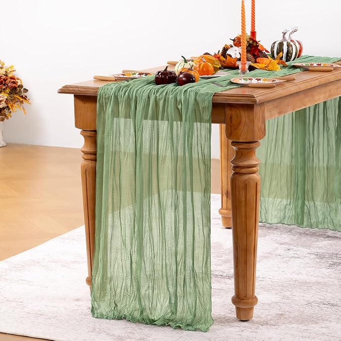 Sage Green Cheesecloth Table Runner 6 Pack Fall Table Runners Boho Gauze 120 Inches Sage Cheese Cloth Fall Table Decorations for Thanksgiving Wedding Bridal Baby Shower Tea Party