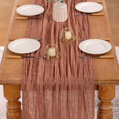 MLMW 6 Pack Dusty Rose Table Runner Cheesecloth Boho Gauze Rustic Cheese Cloth Table Runner 160 inch Sheer 13.3ft for Wedding Party Baby Bridal Shower Birthday