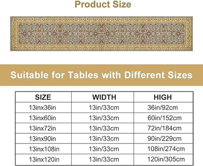 Boho Floral Vintage Beige Blue Table Runner, Retro Flower Rustic Country Farmhouse Abstract Pattern for Home Kitchen Table Decor Dining Coffee Room Party Decor 13x90in