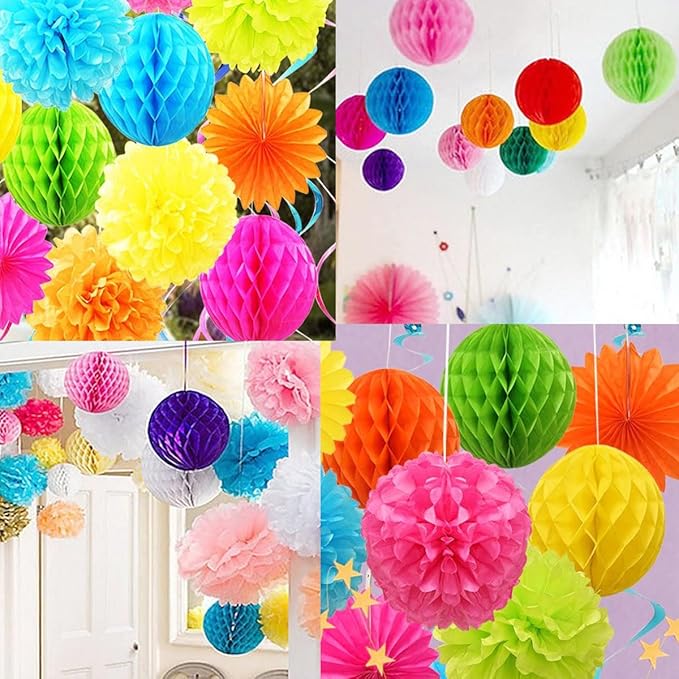 15pcs Honeycomb Balls Decorations 4'' 6'' 8'' Party Honeycomb Ball Flower Tissue Pom Poms Flower Ball Hanging Flower Balls for Baby Shower Birthday Wedding Nursery Decor(4'' 6'' 8'' Royal-Blue)