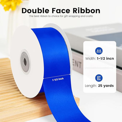 Double Faced Royal Blue Satin Ribbon, 1-1/2" x 25 Yards Ribbons, Perfect for Crafts, Wedding Decor, Bow Making, Sewing, Gift Package Wrapping and More