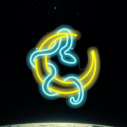 Snake on Moon Neon Sign, Animal Neon Sign, Neon sign Art Bedroom, Snake wall decor, Python Signs For Bedroom Beer Bar Neon Light Sign Hotel Party Club Office Art Lights for Kid Bedroom Man Cave Bar-Yellow