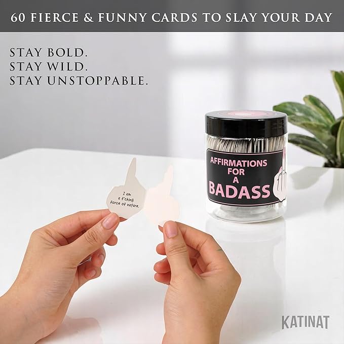Badass Affirmation Jar – 60 Daily Affirmation Cards, Middle Finger Gifts for Women, Funny Birthday Gifts for Best Friends, Self Care Gift for Women, Encouragement Gift for Coworkers