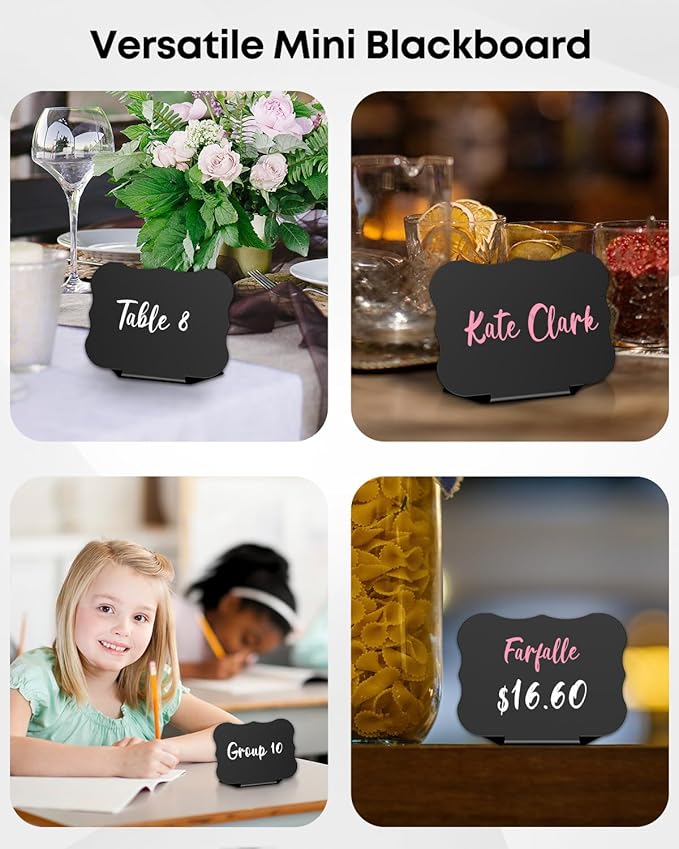 Uniclife 20 Pack Mini Chalkboard Signs for Food, Small Chalkboard Signs with Chalk Markers, Reusable Matte PVC Food Signs Food Labels for Party Buffet Wedding, Blackboard Place Cards Table Signs