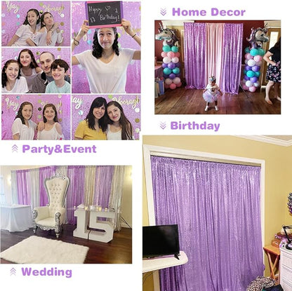 Eternal Beauty Lavender Sequin Backdrop, 10x10 Ft Glitter Background Curtains for Shimmer Photography Party Wedding Birthday Back Drop Decor