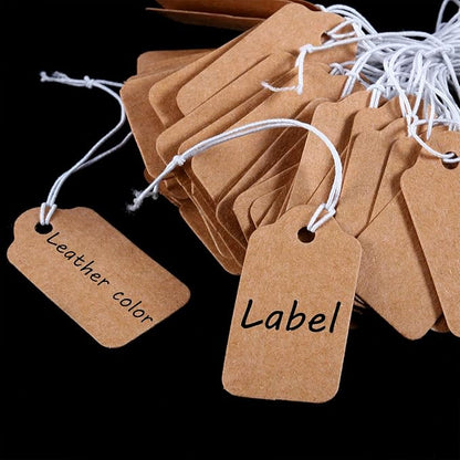 300 Pieces Kraft Price Tags with Elastic Hanging String Writable Blank Price Labels Small Marking Display Tags(1.38 x 0.71 Inch)