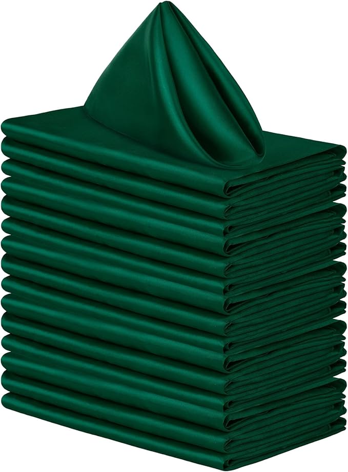 Aneco 16 Pack Square Satin Napkin Bright Silk Table Napkin Soft Smooth Fabric Table Napkin for Wedding Banquet Party Decoration, Forest Green, 17 x 17 Inch