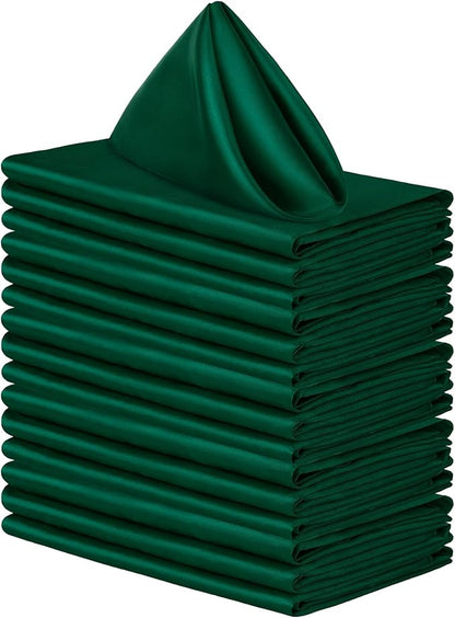Aneco 16 Pack Square Satin Napkin Bright Silk Table Napkin Soft Smooth Fabric Table Napkin for Wedding Banquet Party Decoration, Forest Green, 17 x 17 Inch