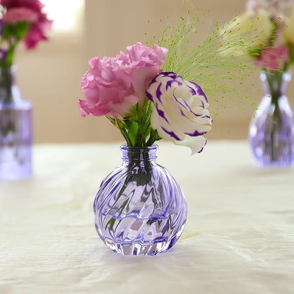 Glass Bud Vases Set of 12, Small Purple Vase Glass Vases for Flowers Modern Ribbed Colored Bud Vase for Decor Wedding Flower Vase in Bulk Vintage Decor Bridal Shower Centerpieces Home Table Decoration