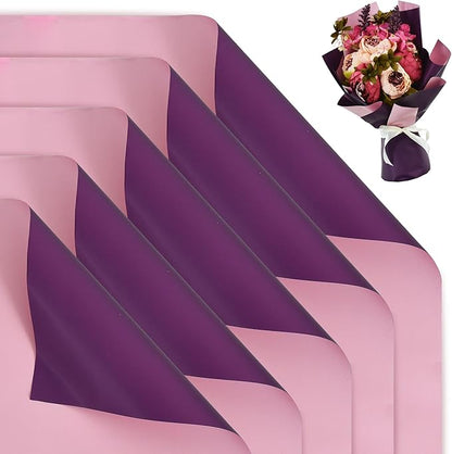 BEISHIDA 20Pcs Pink and Purple Double Sided Floral Wrapping Paper Matte Waterproof Flower Bouquet Wrapping Paper for Floral Wrap Florist Packing Supplies Birthday Valentine's Christmas Gift Wrapping