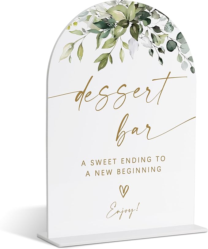 Dessert Bar Sign, Greenery Gold Bridal Shower Decorations, Dessert Table Decor, Wedding Signs for Ceremony and Reception, Engagement Decorations, Acrylic Decor, Bachelorette Party Favors-19