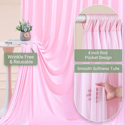 Baby Pink Tulle Backdrop Curtain for Parties Wedding,5ft x 10ft Wrinkle Free Curtain Backdrop,2 Layer Drapes for Backdrop,Polyester Back Drop for Bridal Shower Birthday Baby Shower Photography