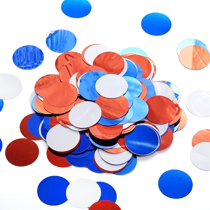 Red White Blue Table Confetti Party Decorations Metallic Circle Dot Confetti, 1.2 Inch, 300pcs