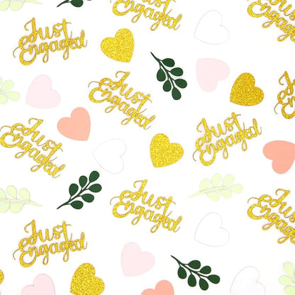 200PC Engagement Confetti for Engagement Party Decorations Sage Green and Pink Gold Heart Just Engaged Table Confetti for Wedding Shower Bachelorette Party Decorations