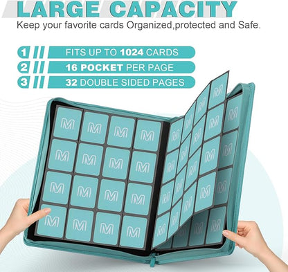 Premium Card Binder 16 Pocket,Trading Card Binder Holds up to 1000+Cards Sturdy Card Collection Album, Card Holder Folders for MTG, TCG, Game Cards & Sports Cards